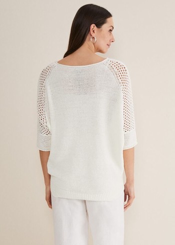 Phase Eight Sophie Honeycomb Tape Knitwear White Canada | OZHJVP-590